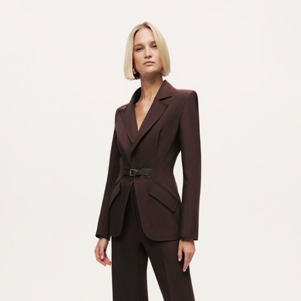 Nocturne Belted Tailored Blazer - Dark Brown